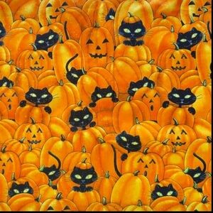 NWT Connie's Creations Handmade 40" Pumpkins Cats Halloween Orange Table Runner